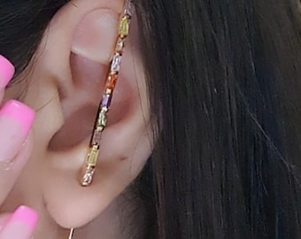 Bar Ear Cuff Multicolor Bar ear pin Hook Ear Cuff Cartilage Earring Rainbow Ear Pin Colorful Ear Cuff Needle earring Unisex earring