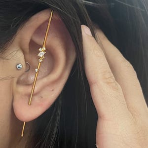Bar Ear Cuff Bar ear pin Hook Ear Cuff Cartilage Earring Multistone Ear Pin diamond Ear Cuff Needle earring Unisex Earring Edgy Earring