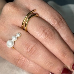 Minimal Pearl Ring Multifinger ring Double Finger Ring Silver Ring Statement Ring Dainty Ring