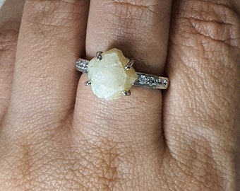 Raw Opal Sterling Silver Ring, Cz Accent Stone, Engagement Ring