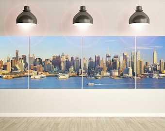 Manhattan Skyline Panorama Vegan Leather Wall Art Luxury NYC Cityscape Multi Panel