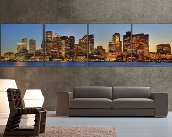 Boston Skyline Leather Print: Financial District Pier Park View