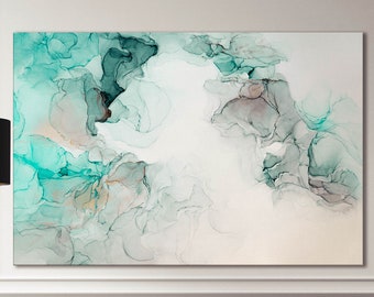 Green Marble Abstract Art: Vegan Leather Framed Canvas Print