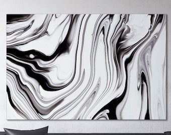 Black and White Marble Abstract Eco Leather Wall Art Single and Multi Panel Triptych