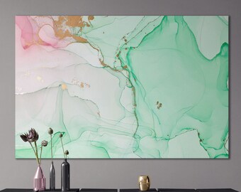 Mint Pink Marble PETA Vegan Leather Gallery Wrap Canvas Print