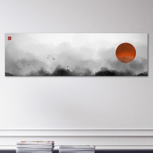 Paesaggio di montagna sole Giapponese bianco e nero stampa su ecopelle Made in Italy