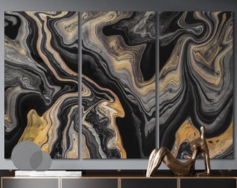 Black Marble Abstract Eco Leather Wall Art Print Single/Multi Panel