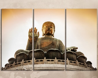 Tian Tan Buddha Vegan Leather Print: Hong Kong Wall Art, Handmade in Italy