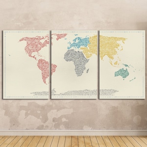 Carte du monde, index des continents, impression sur toile en cuir écologique, fabriquée en Italie !