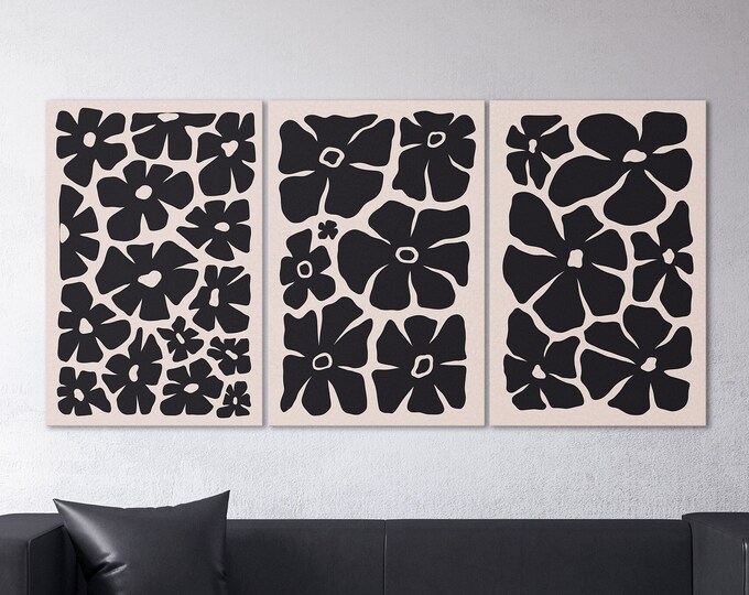 Flower Minimal Modern Wall Art Canvas Eco Leather Print, Made in Italy!