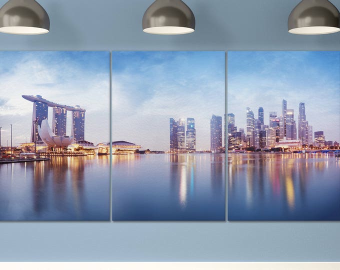 Singapore Skyline Panoramic Leather Print/Large Singapore Print/Large Singapore Wall Art/Wall Decor/Made in Italy/Better tha Canvas!