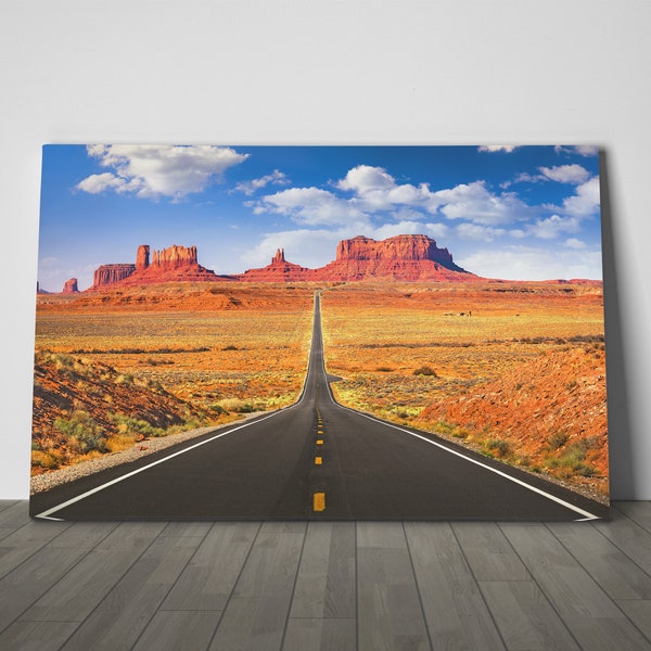 Monument Valley Road, Arizona, États-Unis Impression sur cuir/Grande oeuvre d'art murale/Décoration murale/Toile Monument Valley Road/Made in Italy/Mieux que la toile !