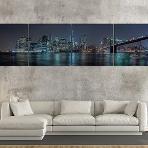 Manhattan, New York at Night Leather Print/Large New York Print/Manhattan Print/New York Wall Art/Multi Panel Print/Better than Canvas!