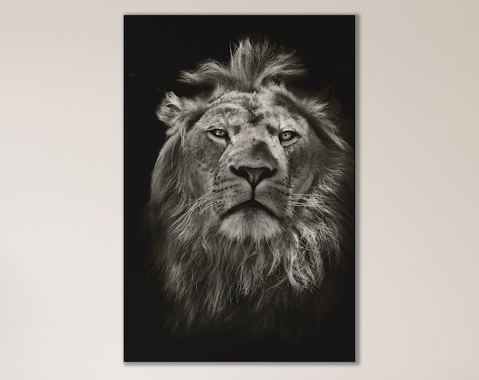 Lion in black&white Leather Print/Black and White Print/Animal Print/Extra Large Print/Better than Canvas!