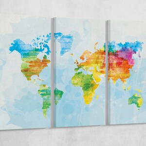 Farbe skizzierte Weltkarte Lederdruck/Große Weltkarte/Multi Panels Weltkarte/Multi Stück Weltkarte/Wandkunst/Besser als Leinwand!