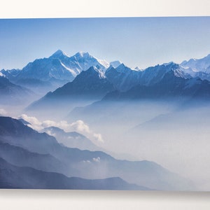 Mont Everest et chaîne himalayenne, encadrée, impression sur cuir/Grande oeuvre d'art murale/oeuvre d'art murale montagne/Impression nature/Made in Italy/Mieux que la toile