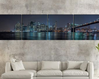 Manhattan Night Skyline Vegan Leather Wall Art Luxury NYC Cityscape Decor