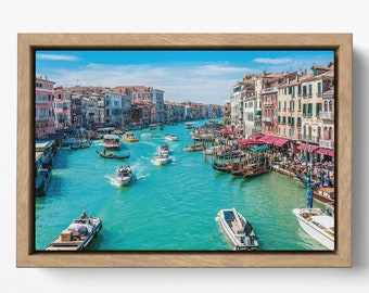 Canal Grande Venice, Italy in floating frame canvas leather print/Venezia canvas/Venice wall art/Wall decor/Made in Italy/Better than canvas
