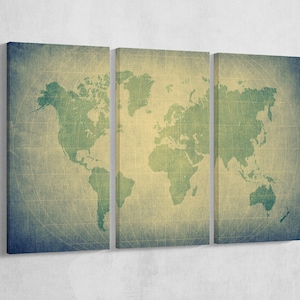 Retro wereldkaart lederen print/grote wereldkaart/meerdere stukken wereldkaart/extra grote wereldkaart/muurdecoratie/muurkunst/beter dan canvas!