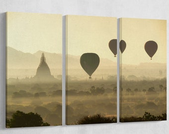 Bagan Myanmar Balloons Wall Art Vegan Leather Print Ready to Hang