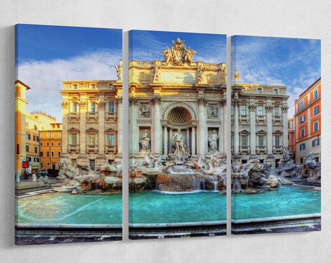 Multi Panel Trevi Fountain Leather Print/Trevi Fountain Large Print/Trevi Fountain Wall Art/Italy Wall Decor/Rome Print/Better than Canvas!