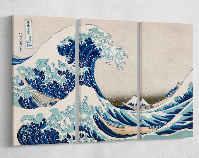 The Great Wave off Kanagawa Leather Print Reproduction, Made in Italy!