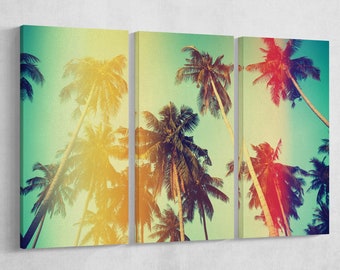 Vintage Palm Tree PETA Approved Faux Leather Canvas Wall Art