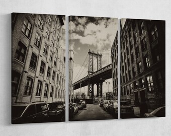 Manhattan bridge from Brooklyn New York, USA Leather Print/New York Print/Brooklyn Bridge Print/Sepia filter/Wall Art/Better than Canvas!