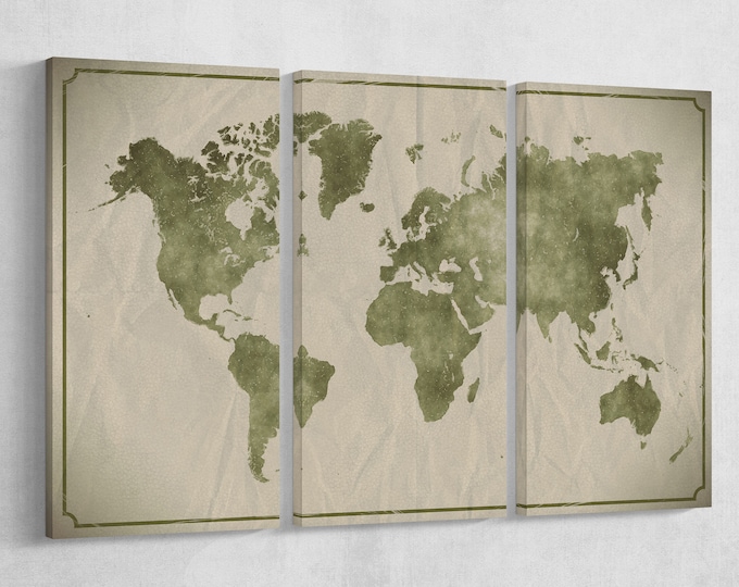 Watercolor on crumpled paper background World Map Leather Print/Large World Map/Extra Large World Map/Wall Decor/Better than Canvas!