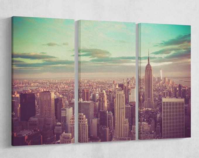 New York City, Manhattan Vintage Canvas Eco Leather Print, Made in Italy!