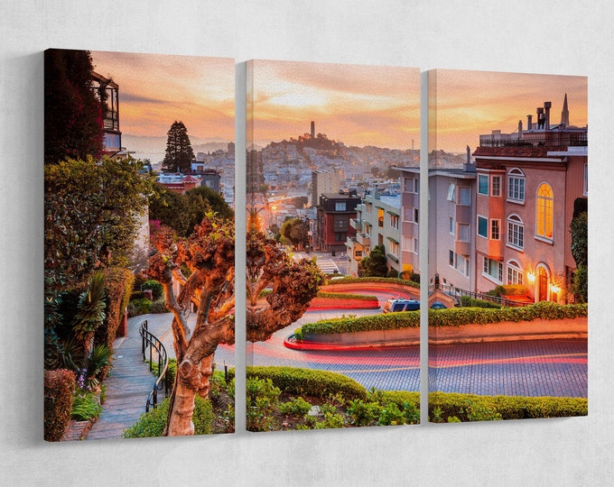 San Francisco Lombard Street Leather Print/San Francisco Big Print/San Francisco Multi Panel Print/Wall Art/Wall Decor/Better than Canvas!