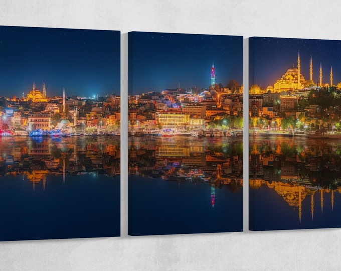 Istanbul at night canvas eco letaher print