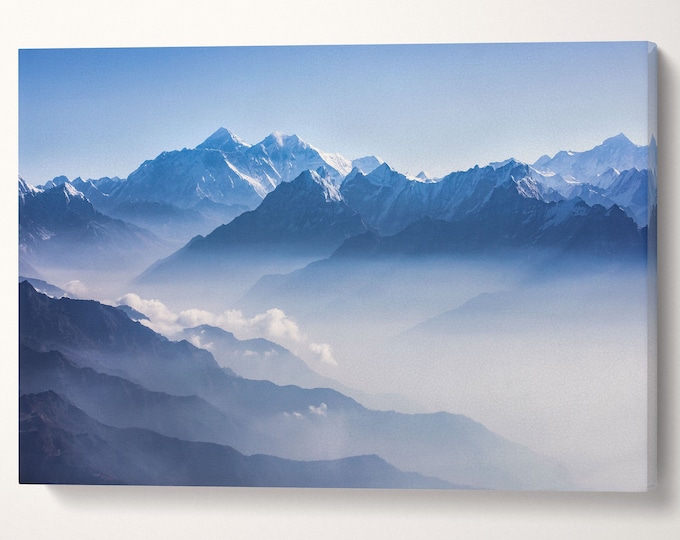 Mount Everest and Himalayan range framed canvas leather print/Large wall art/Mountain wall art/Nature print/Made in Italy/Better than canvas