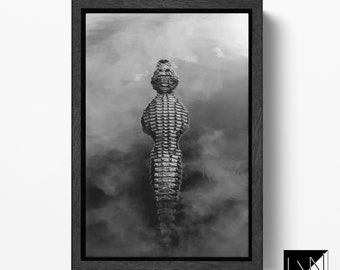 Alligator in The Water Black and White Leather Print/Large Alligator Print/Animal Print/Black and White/Made in Italy/Better than Canvas!