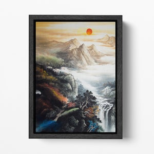 Arte orientale paesaggio cinese stampa canvas su ecopelle con cornice Made in Italy