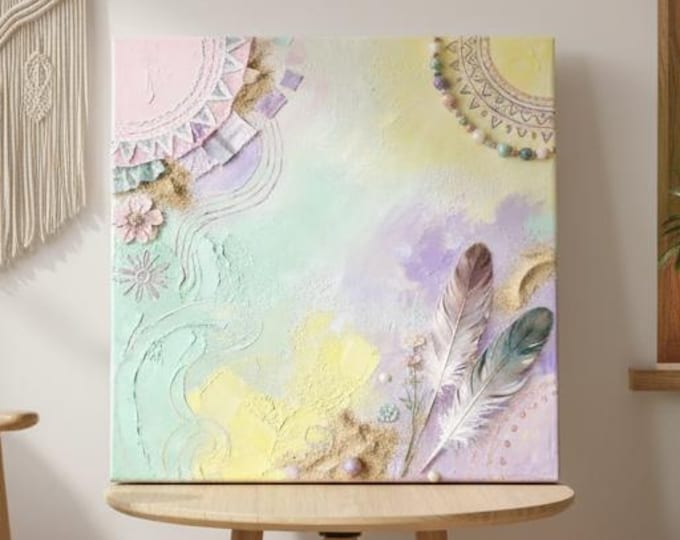 Pastel Boho Harmony Vegan Leather Canvas Set Wall Art