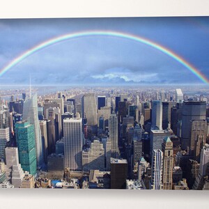 Rainbow Over Manhattan Leather Print/Large New York Canvas/Large Wall Art/Wall Decor/Multi Panel Print/Made in Italy/Better than Canvas!