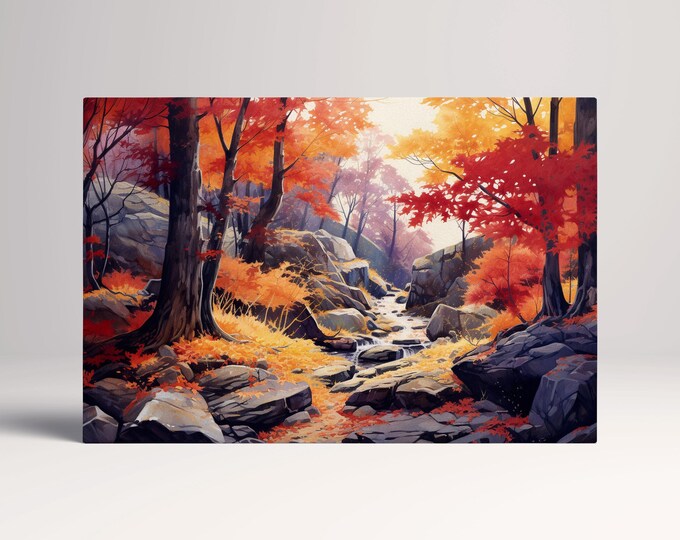 Whispering Autumn Forest Wall Art Eco Leather Home Decor Canvas Print, Made in Italy!