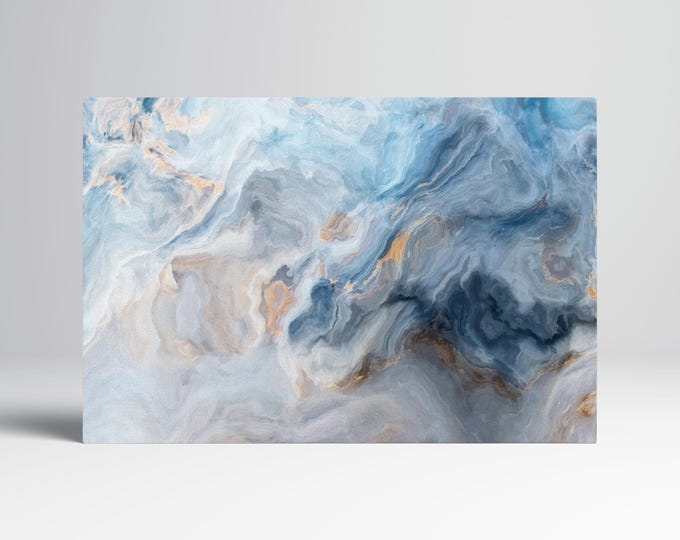 Blue marble pattern framed canvas leather print/Marble art/Large wall art/Large wall decor/Triptych/Made in Italy/Better than Canvas!