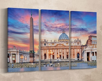 3 Pieces St. Peter's Basilica, Vatican, Rome Leather Print/Large Rome Print/Large Wall Art/Multi Panel/Made in Italy/Better than Canvas!