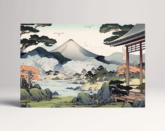 Japanese Temple Pagoda Art PETA Approved Eco Leather Canvas Multi Panel Wall Art