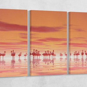 Pink Flamingos on Lake Leather Print/Animal Print/Extra Large Print/Wall art print/Wall decor Print/Multi panel print/Better than Canvas!