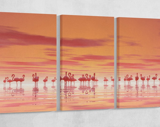 Pink Flamingos on Lake Leather Print/Animal Print/Extra Large Print/Wall art print/Wall decor Print/Multi panel print/Better than Canvas!