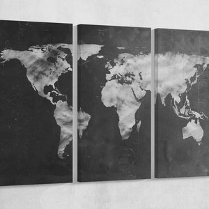 Grote wereldkaart zwart-wit artwork lederen print/groot formaat wereldkaart/wereldkaart met meerdere stukken/extra grote wereldkaart/beter dan canvas!