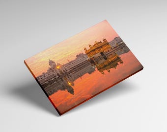 Golden Temple Sri Harmandir Sahib, Amritsar, Punjab, India at sunset canvas eco leather print