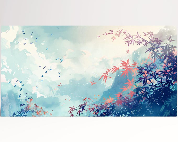 Dreamlike Bamboo Forest Japanese Style Eco Leather Canvas Wall Decor Print, Made in Italy!