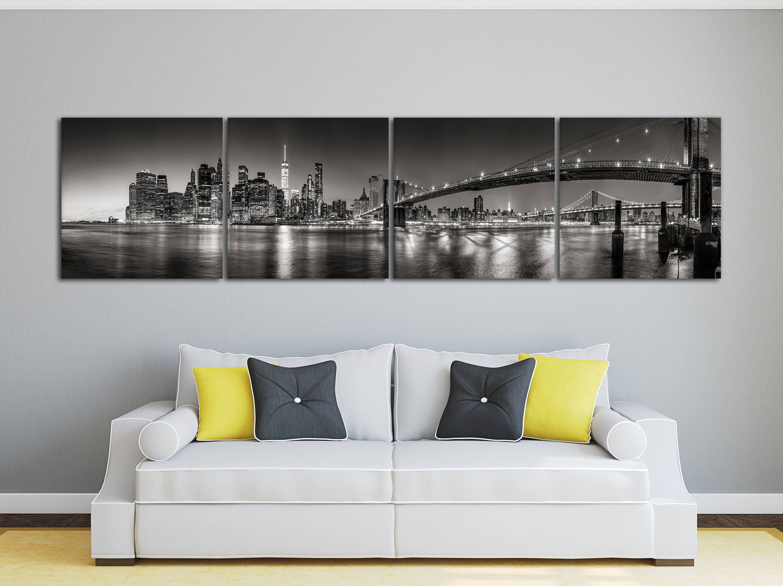 panoramic black and white manhattan new york city leather print new