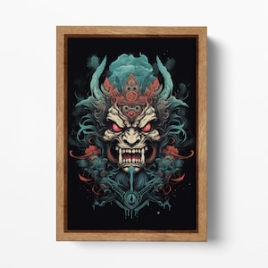 Oni Mask Wall Art: Japanese Yokai, Vegan Leather Print