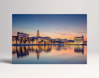 Split Croatia Sunrise Vegan Leather Print: Large Wall Art