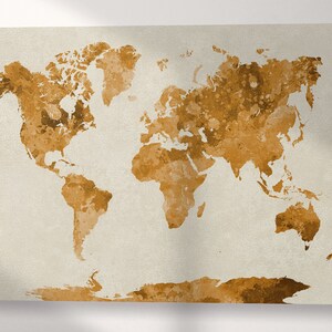 Meerkleurige wereldkaart aquarel schilderij abstract splatter leer print/grote wereldkaart/wereldkaart met meerdere panelen/muurkunst/beter dan canvas!